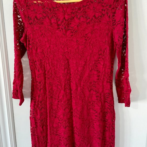 Red Floral Lace Bodycon Dress-Forever 21 - Picture 5 of 8